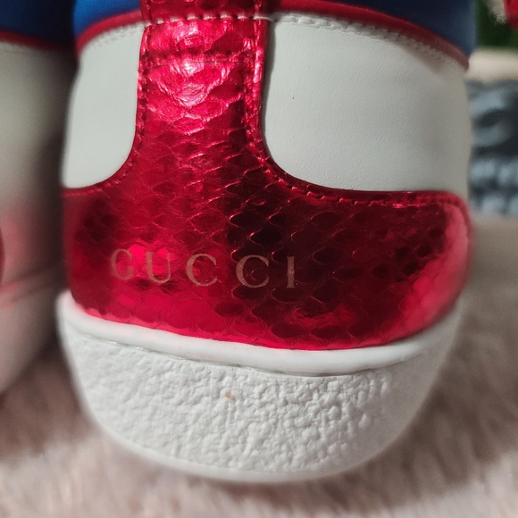 GUCCI Stripe Ace High Top miro soft leather Mens shoes white/multicolor size 10 - Picture 10 of 15